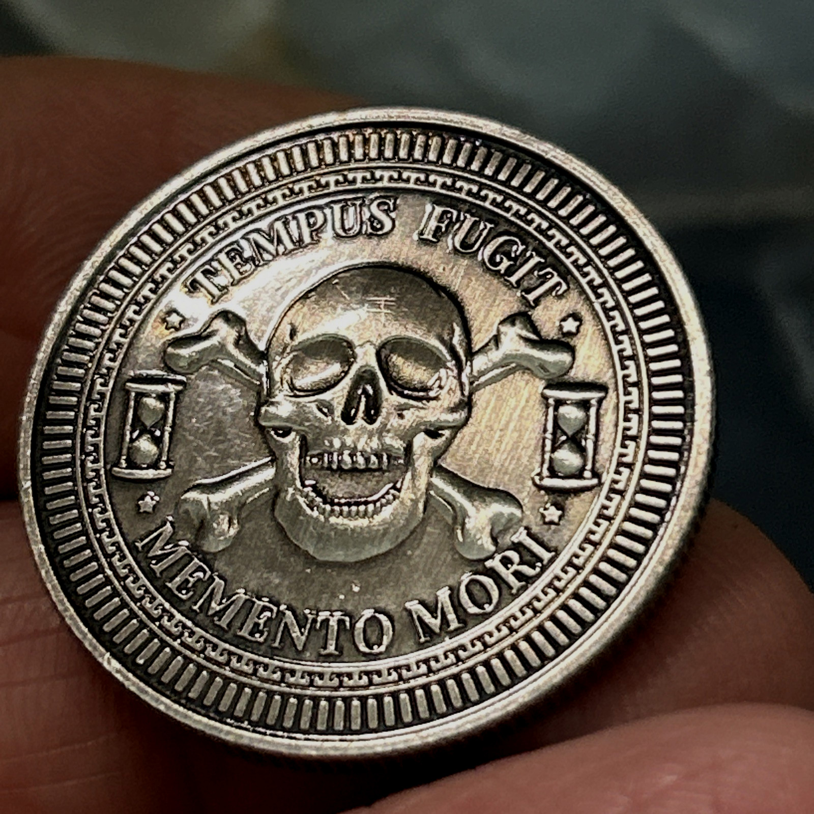 Memento Mori - Tempus Fugit Skull Lucky Pocket Piece Coin (1 PC)