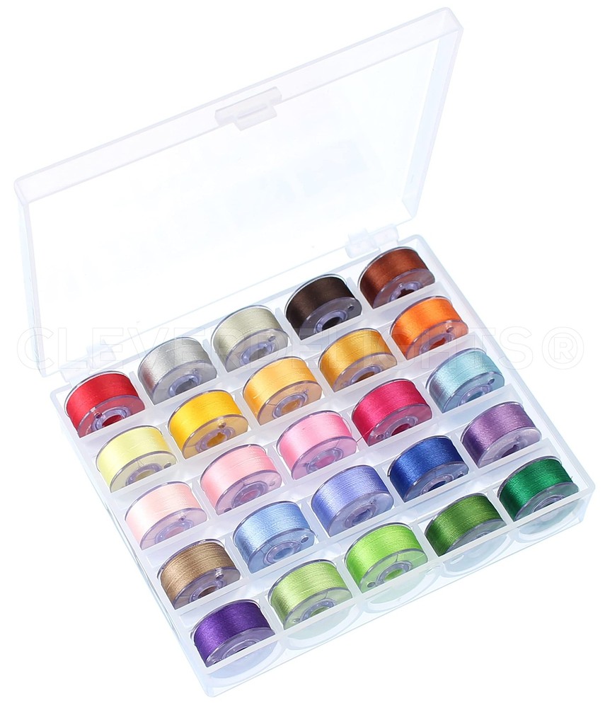 25 Color Prewound Bobbins Set Size A Class 15 75D/2 60WT Polyester Thread