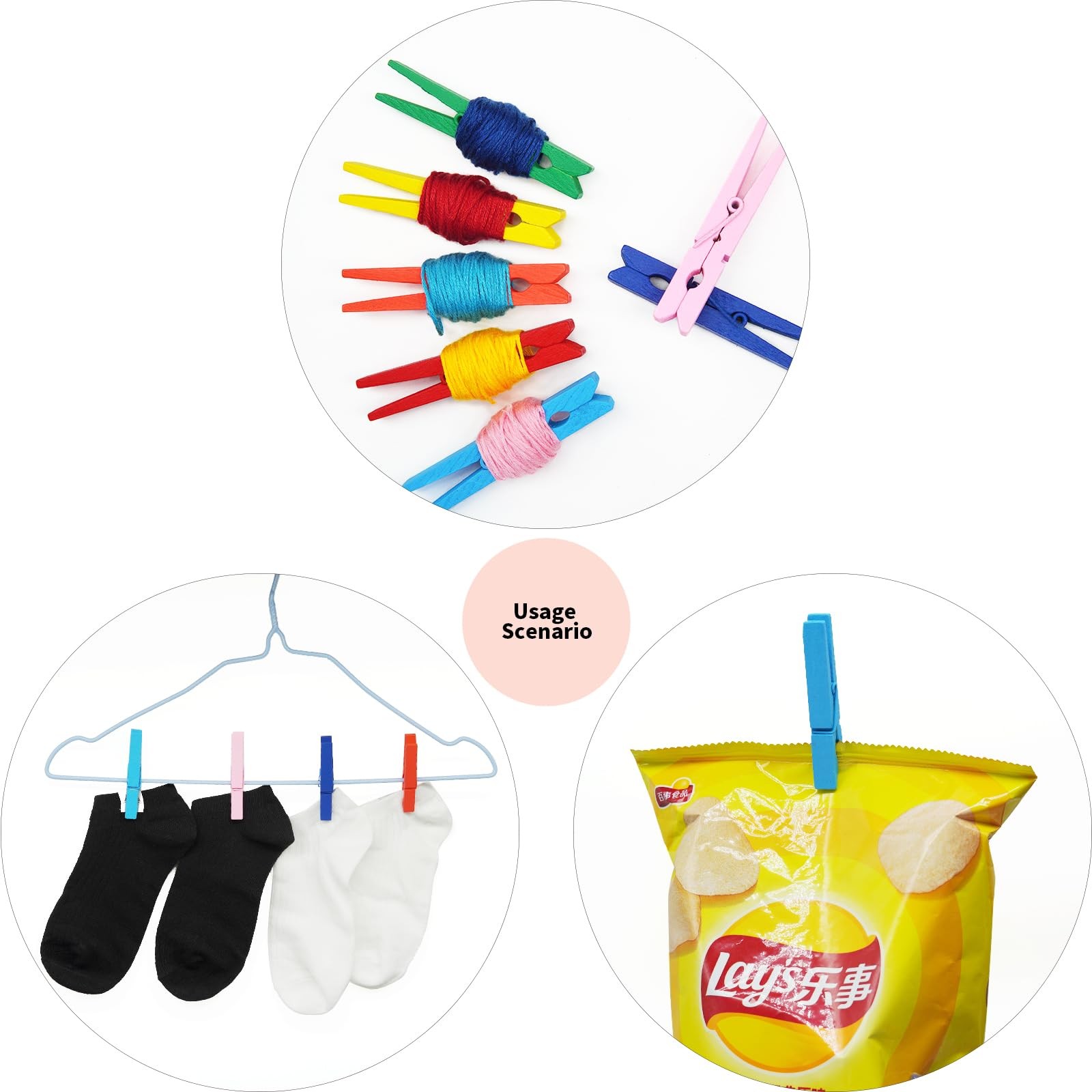 KTOJOY Colored Wooden Clothes Pins, Rainbow Colors 50 Pack, 2.9 Inch, 5 PCS P...