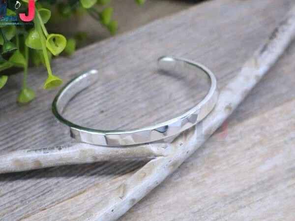 925 Sterling Silver Open Cuff Hammered Bangle Bracelet Adjsut Handmade Bangle