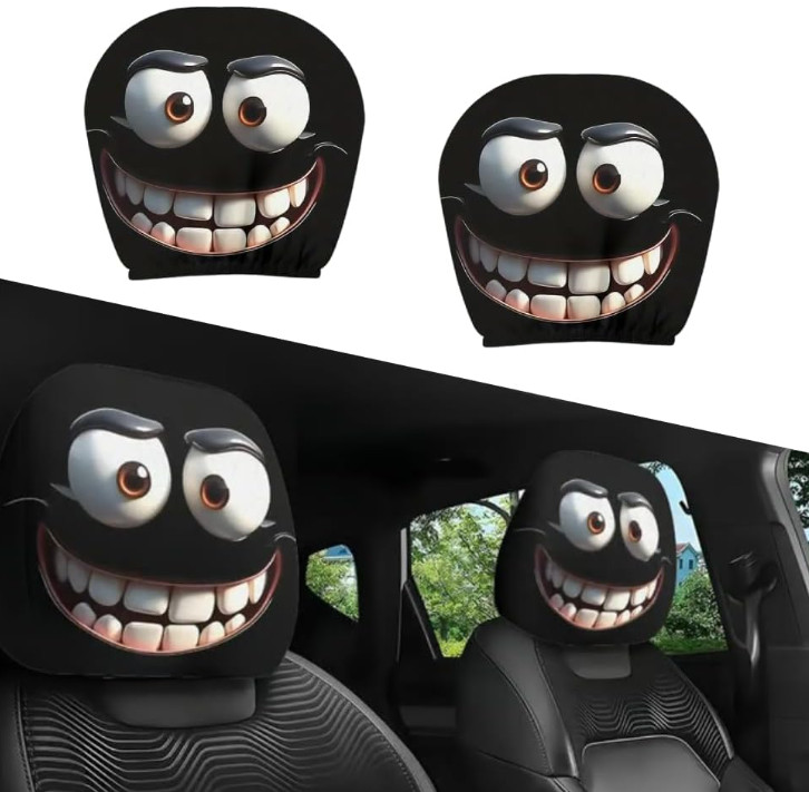 2pcs Sci-Fi Warrior Car Headrest Covers Funny, Universal Fit TL