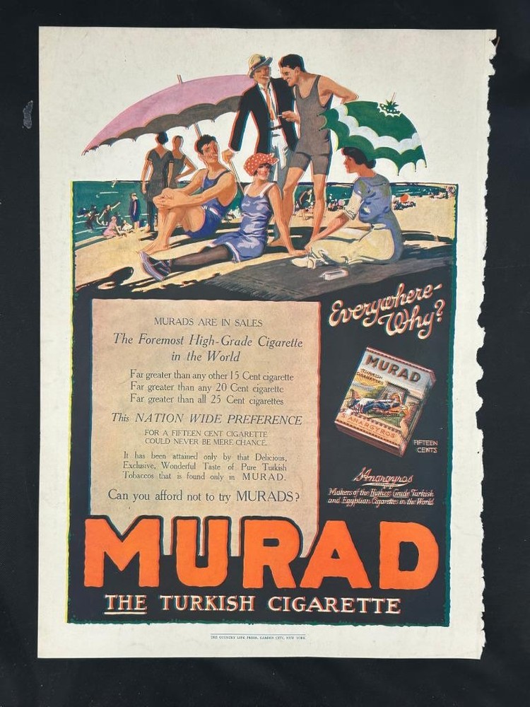 Magazine Ad* - 1915 - MURAD Turkish cigarettes - (color) - beach
