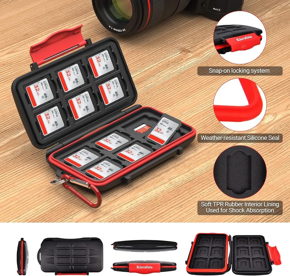 Durable Anti-Shock Memory Card Protector Case for 12 SD & 12 Micro SD Cards