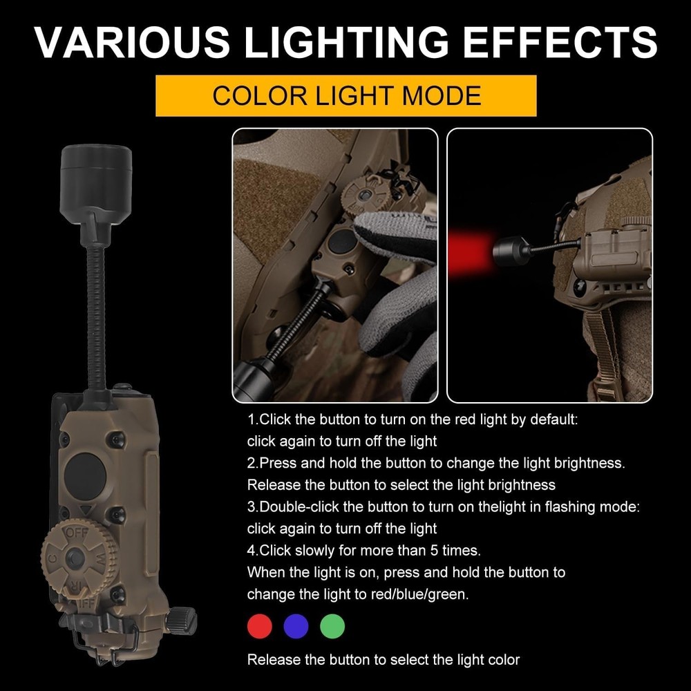 Tactical Helmet Light Signa Recognition Multi-Function IR + Red/Green/Blue +W...