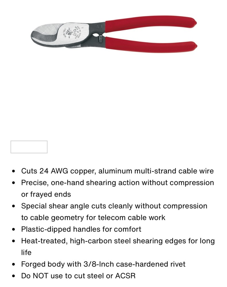 Klein Tools 63055 - 8" Long Compact Cable Cutter Pliers