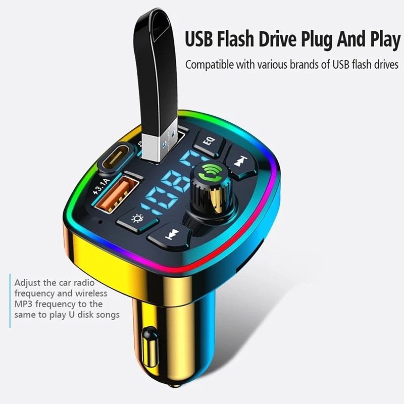 Car Bluetooth 5.0 FM Transmitter Wireless Adapter Mic Audio Receiver Auto MP3