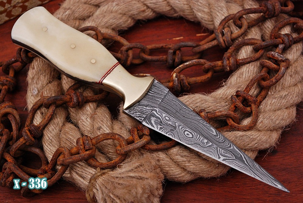 handmade Damascus knives double-edged fixed blade boot knife sheath