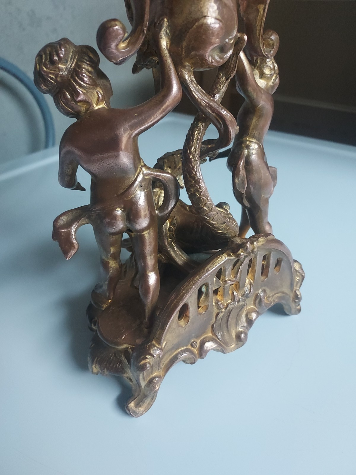 Antique Art Nouveau 15" Gilt Clock With New Battery Powered Quartz Insert NICE!