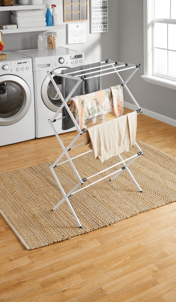 CLOTHES DRYING RACK Expandable Folding Steel Laundry Rack White