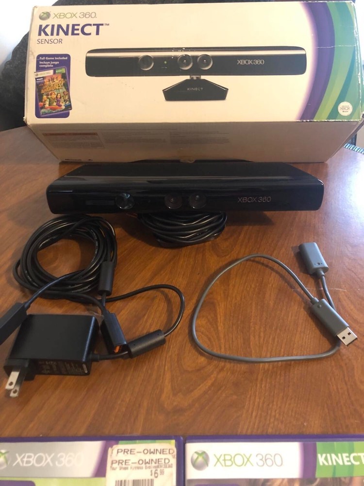 Microsoft Xbox 360 Kinect 1414 Sensor Black Bundle w/ Power AC Adapter & 3 Games