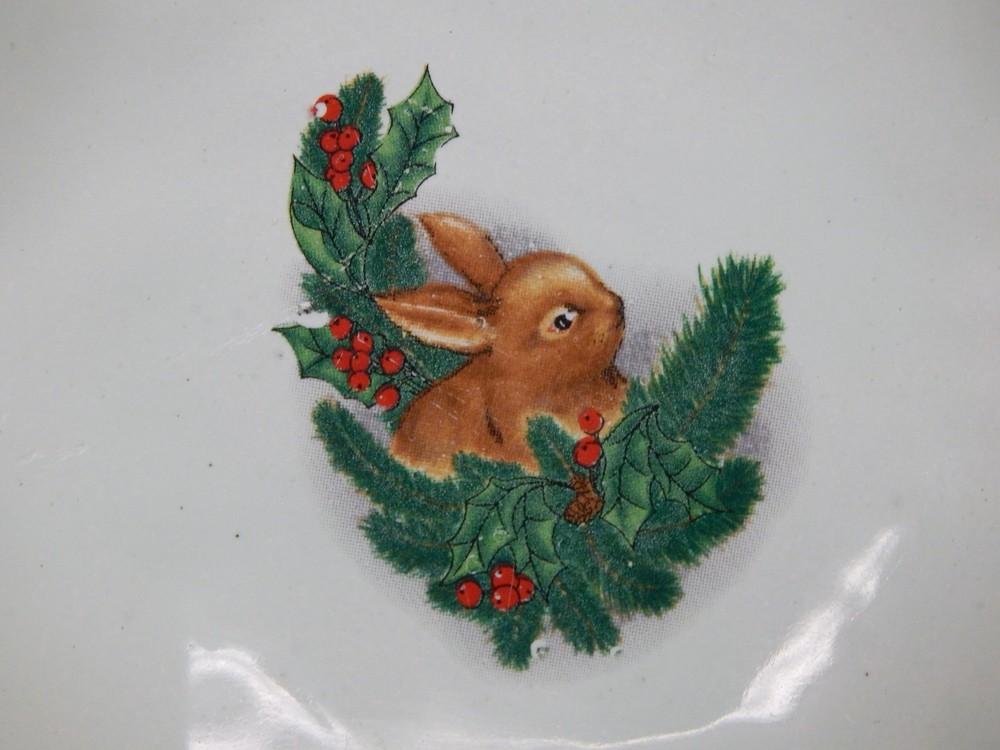 Enamel on Copper Dish Holiday Rabbit Pattern