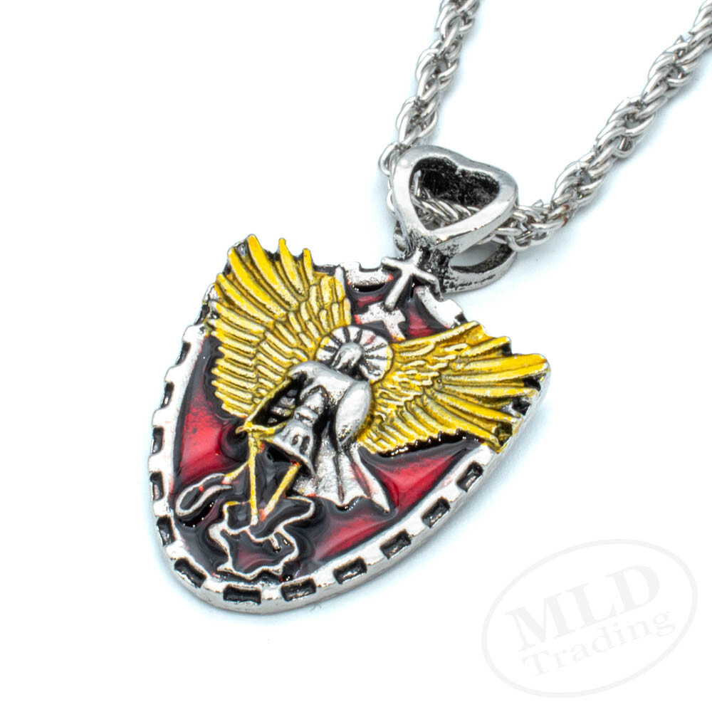 Holy Archangel Warrior Guardian Angel Saint St Michael Shield Pendant Necklace