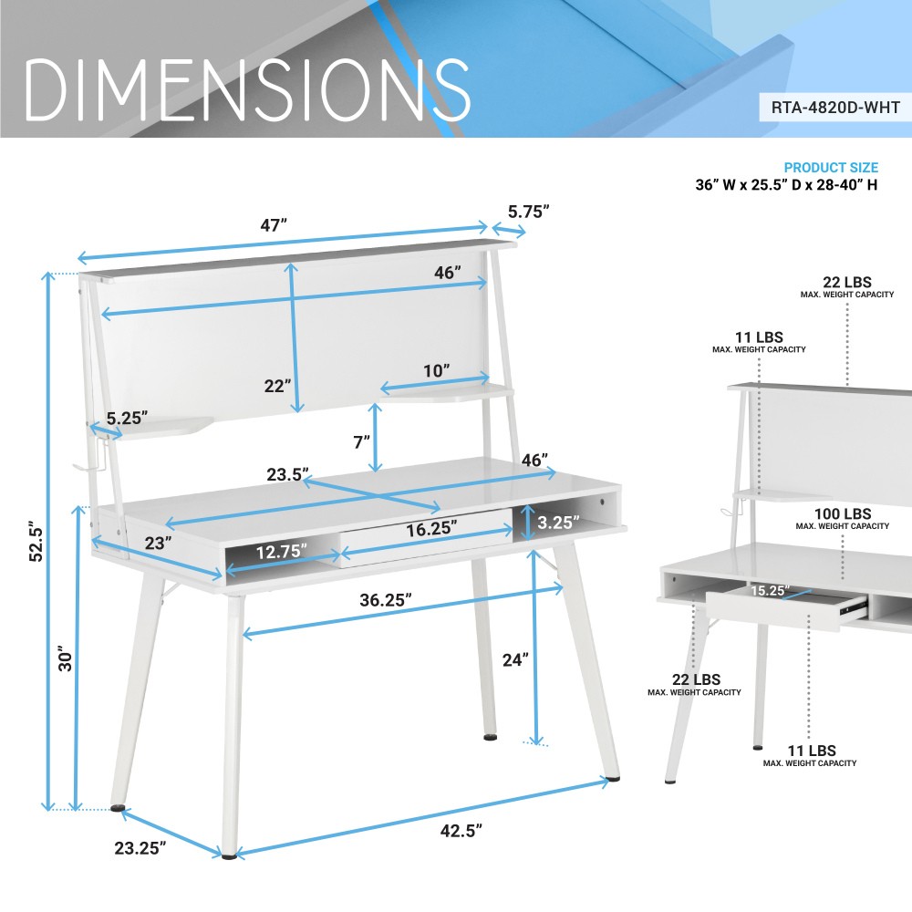Study Computer Desk w/ Storage & Magnetic Whiteboard - Home Office Workstation