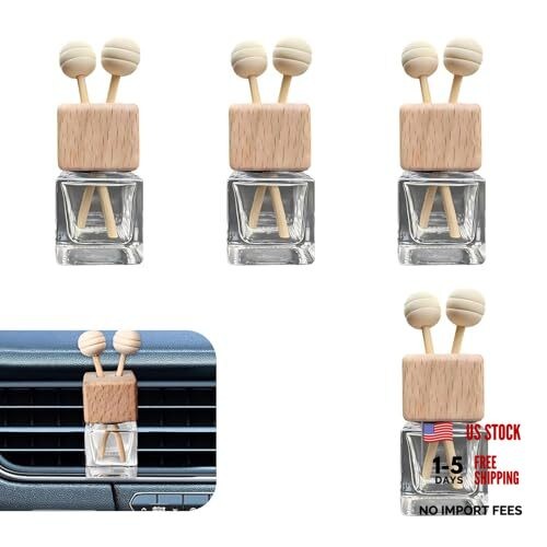 Car Vent Diffuser Clips, Refillable Empty Glass Bottles with 4 PCS Transparent