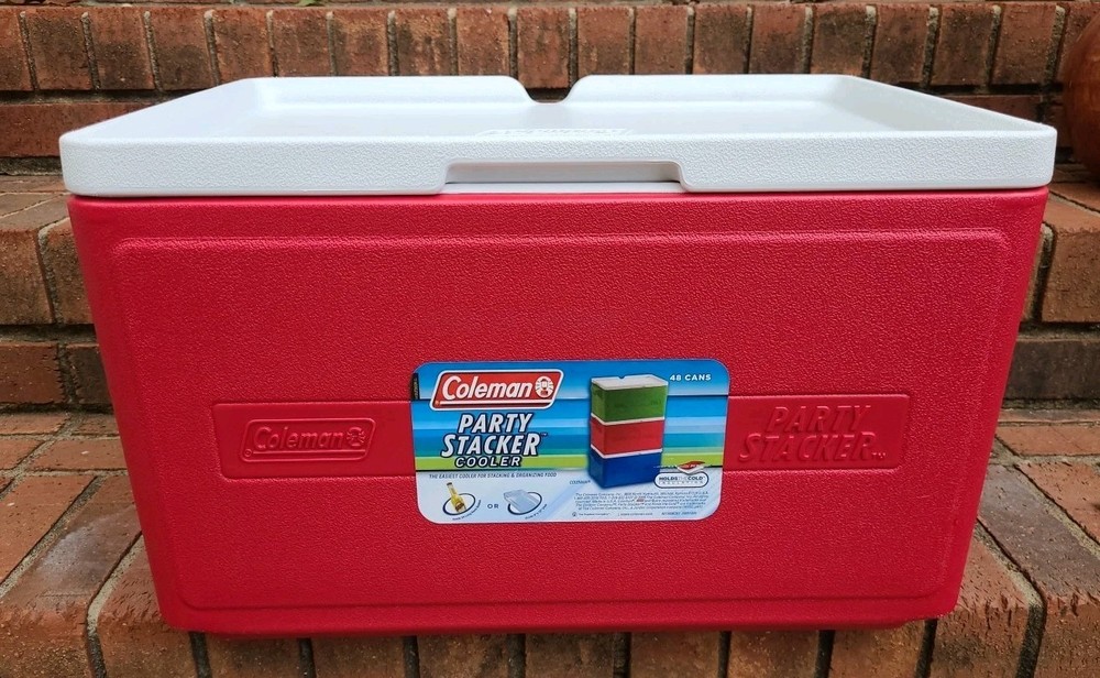 Coleman Party Stacker Cooler Red Model 9223 Stackable Ice Chest Box 48 Cans