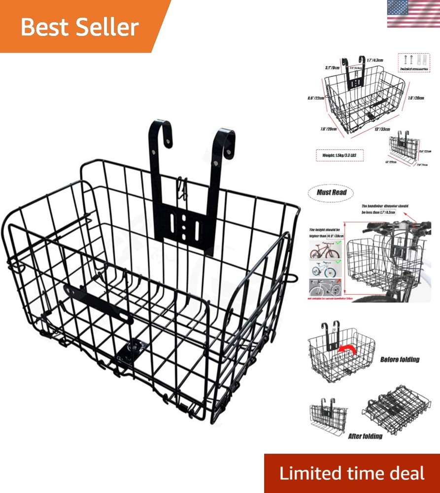 Versatile Folding Bike Front Basket - Carry Pet & Essentials, Easy Installation