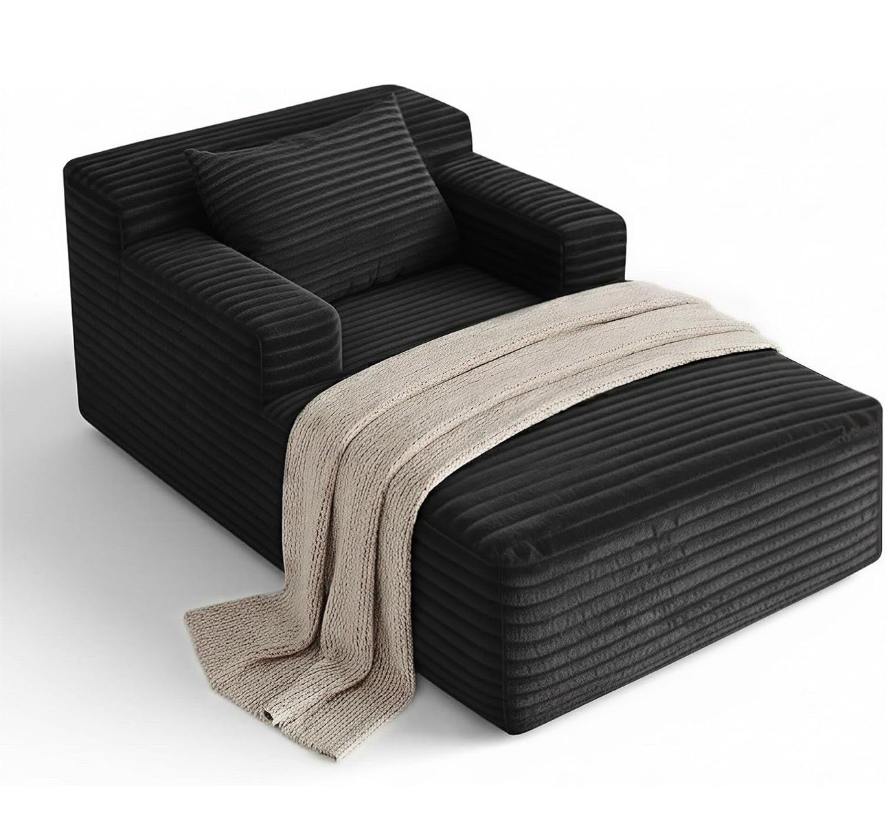 45'' Chaise Lounge Chair Indoor, Corduroy Upholstered Boneless Sofa Bed, Deep...