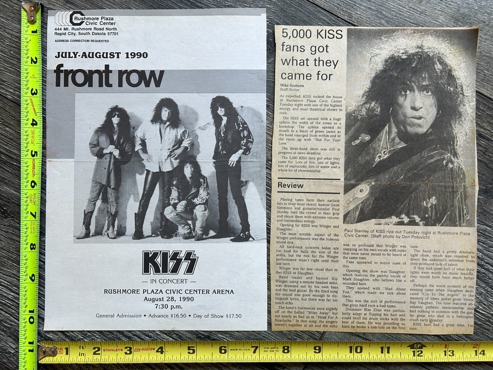 KISS Concert Ad Advert Hot In The Shade Tour South Dakota Aug 1990 Vintage Kiss
