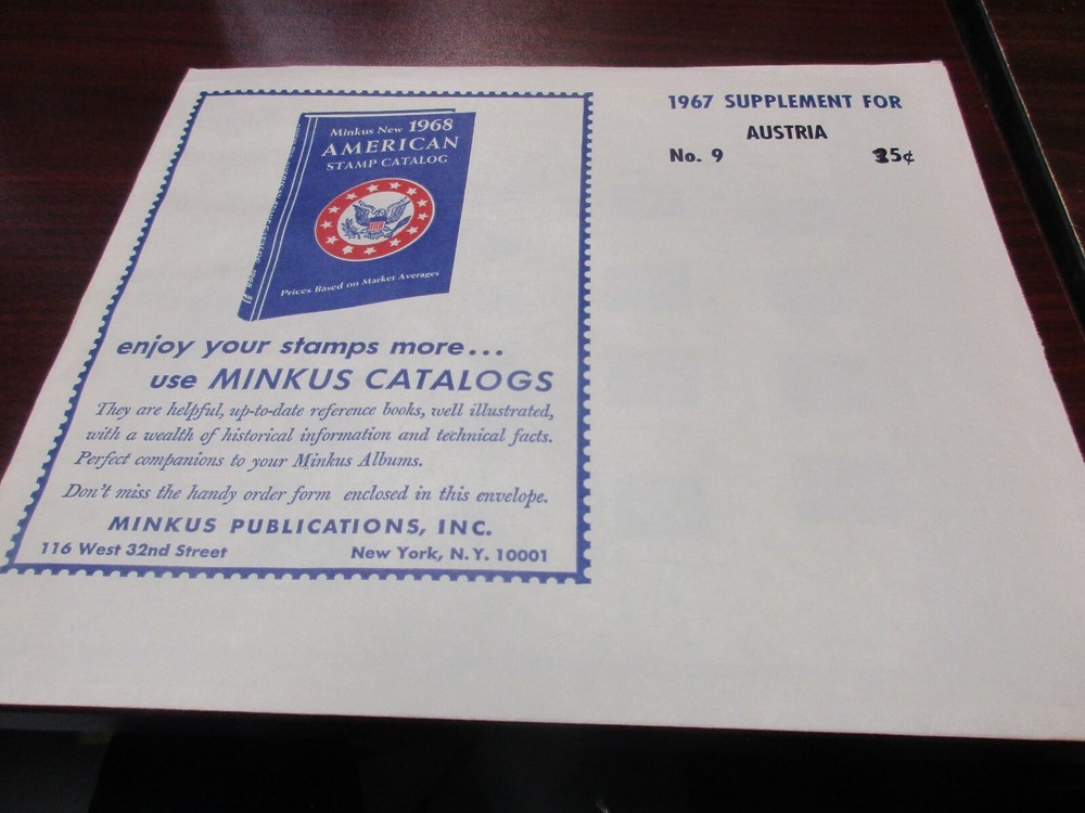 "MINKUS" 1967  SUPPLEMENT AUSTRIA  #9  W/FREE SHIPPING!!!