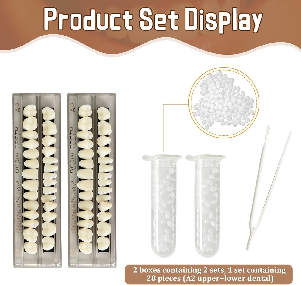 Complete 56 Pcs A2 False Teeth - Durable Acrylic for Learning & Halloween Props