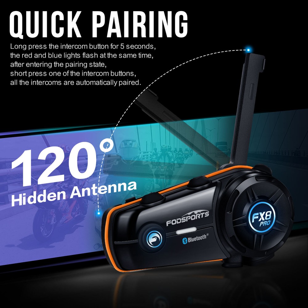 2x FX8 Pro Bluetooth Motorcycle Helmet Intercom Headset 10 Riders Wireless 2000m