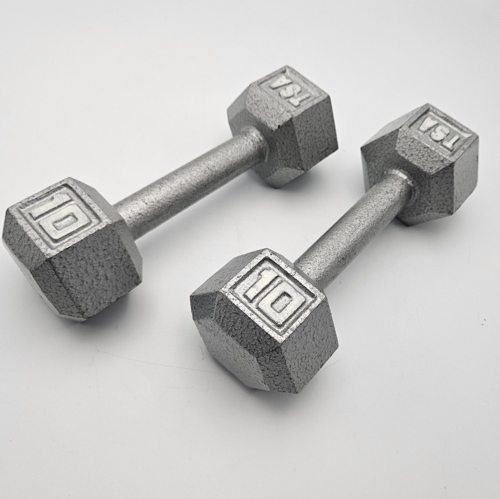 TSA 10 lb Cast Iron Hex Dumbbell - Durable Non-Roll Design for Strength Training