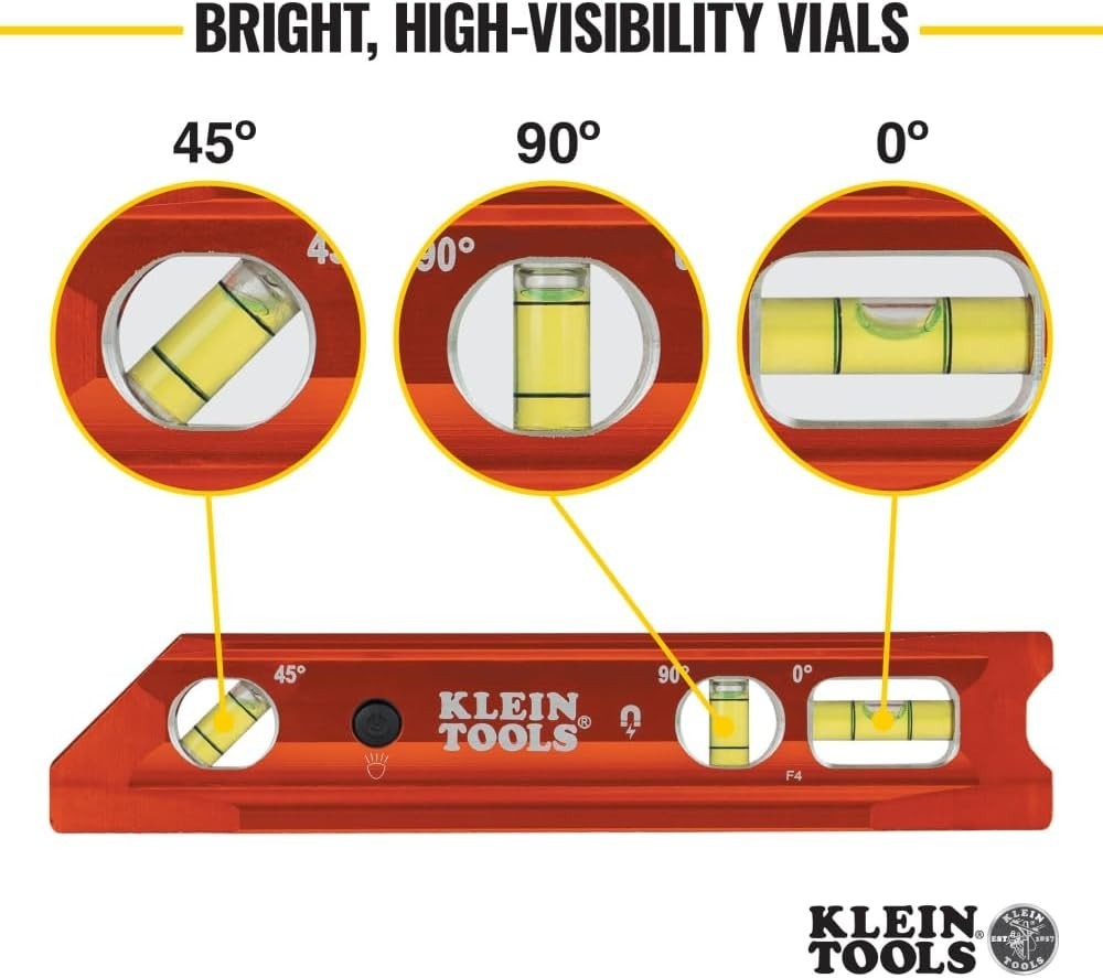 Klein Tools 935RBLT 9" Lighted Torpedo Level - Precision with Secure Magnet