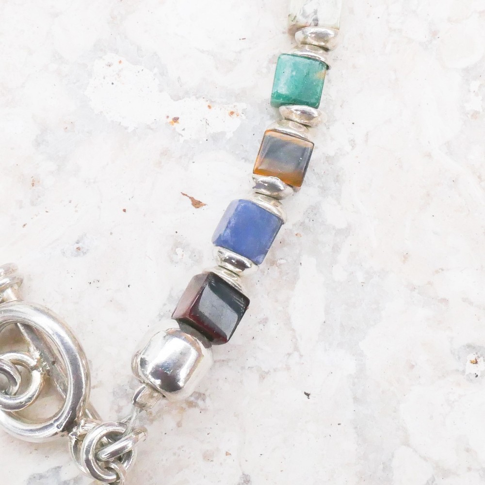 Silpada Sterling Silver Multi-Gemstone Cube Bead Bracelet 7.75" Toggle B0817