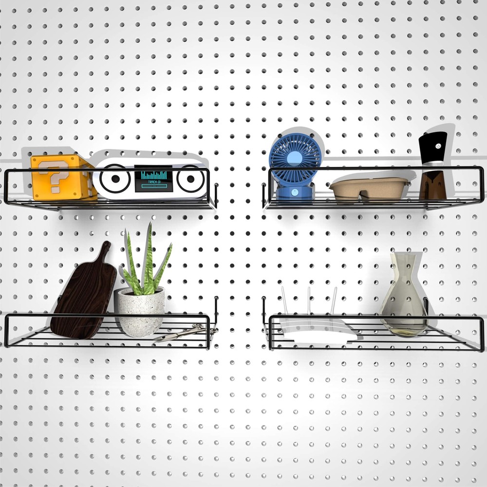 4 Pack Black Pegboard Shelves Peg Board Hooks Tool Organizer Storage