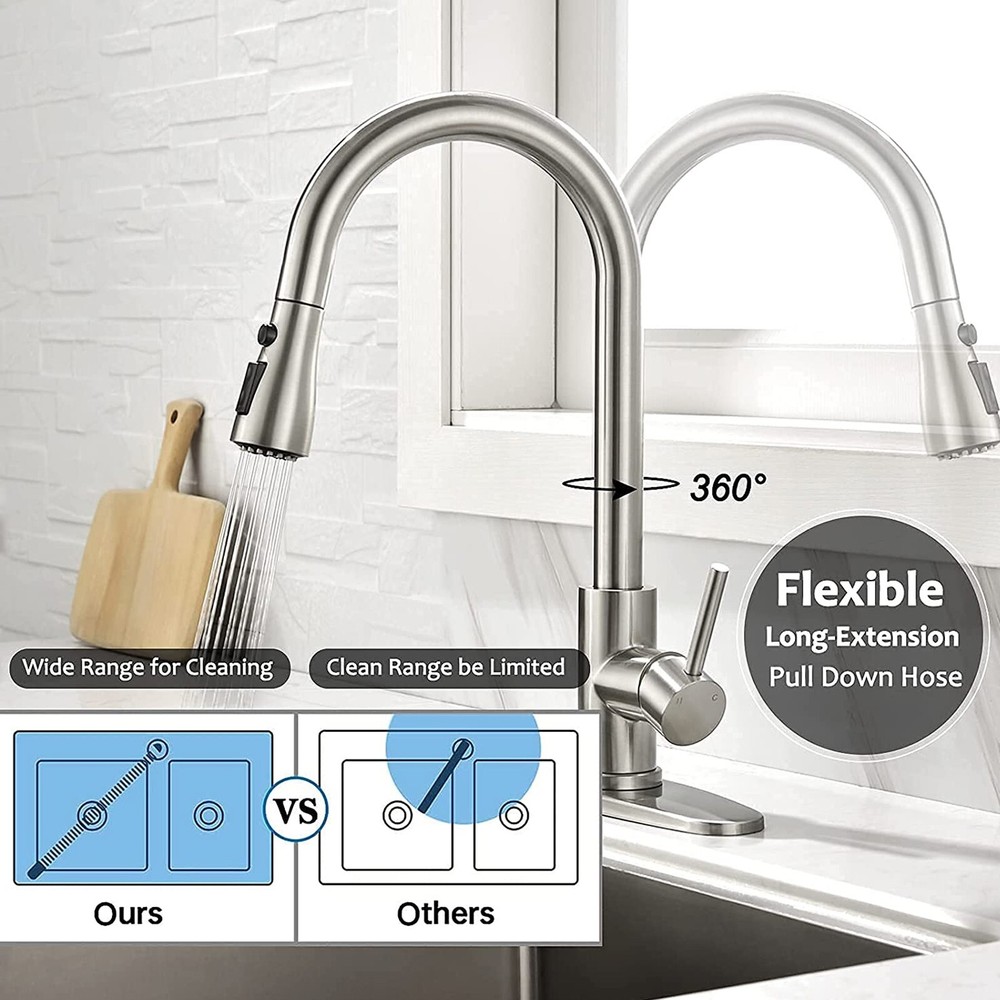 Brushed Nickel Touch Sensor Kitchen Faucet Pull Down Sprayer Sink Mixer Faucets