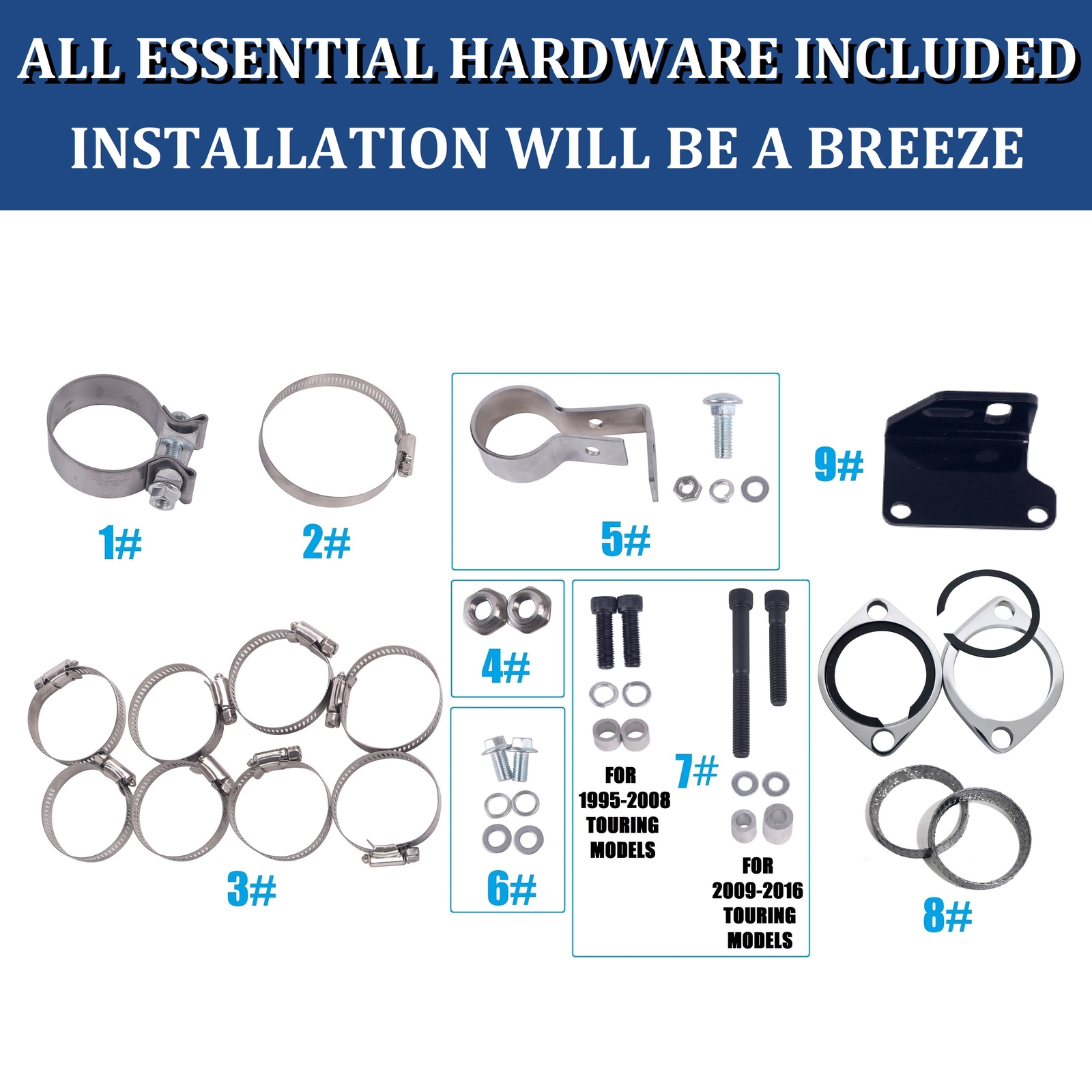 Pro 2 into 1 Black Exhaust Pipe w/ 4" Muffler Fit 1995-2016 Harley Touring 08B