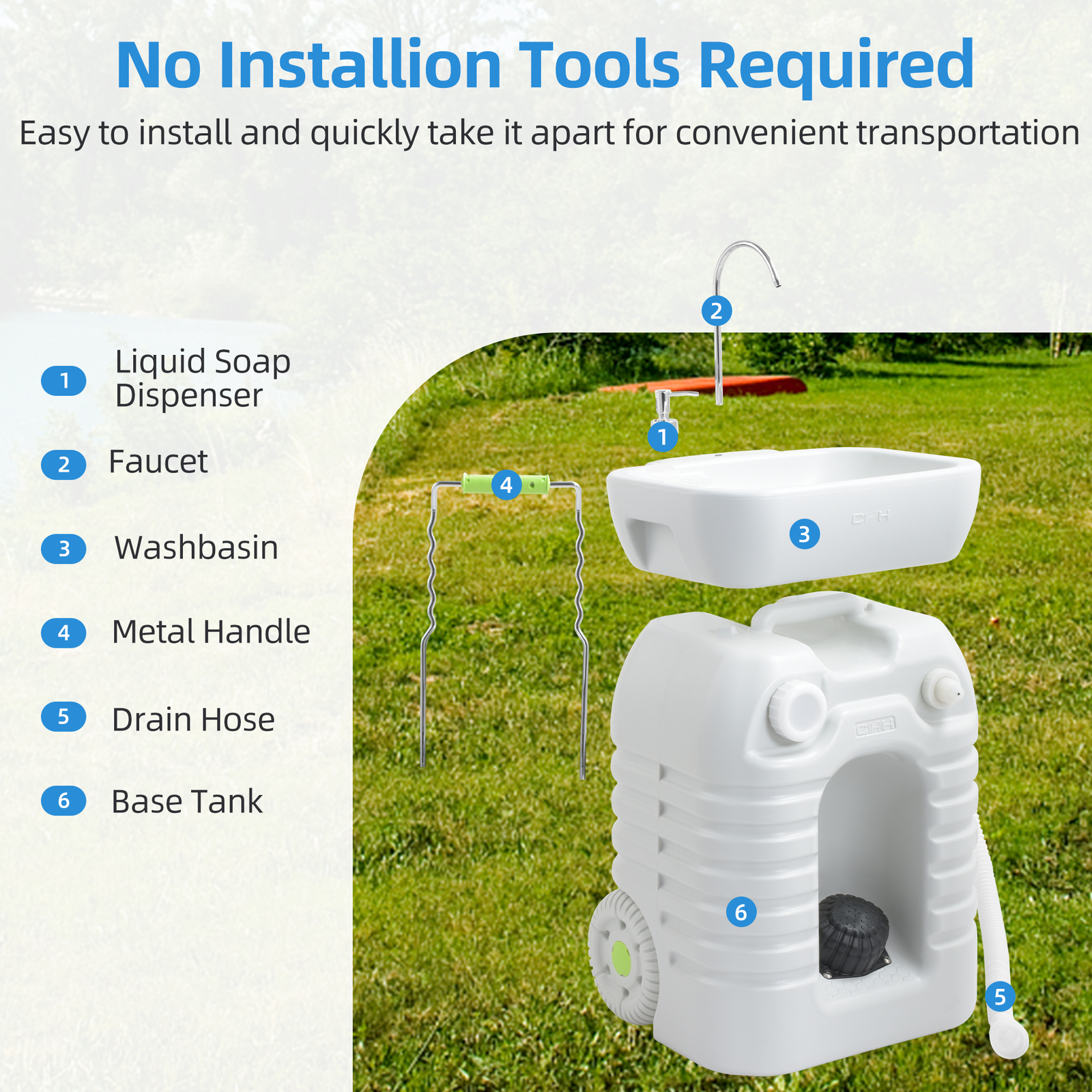 Portable Wash Sink Camping Hand Wash Station Basin Stand w/ 12 Gallon 45L Tank