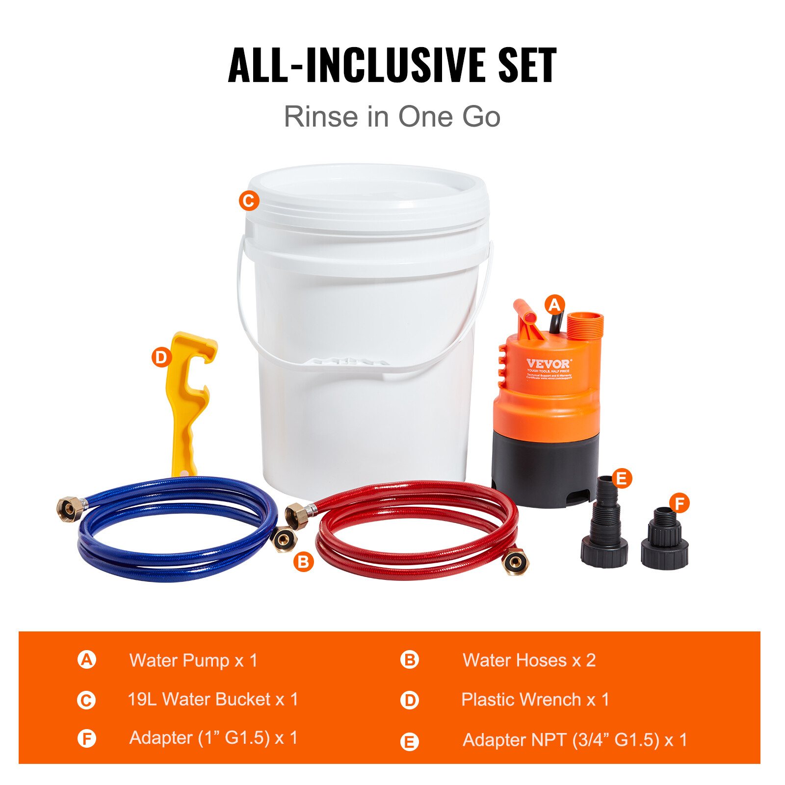 VEVOR Tankless Water Heater Flushing Descale Kit with Pump & 3.7 Gallon Pail