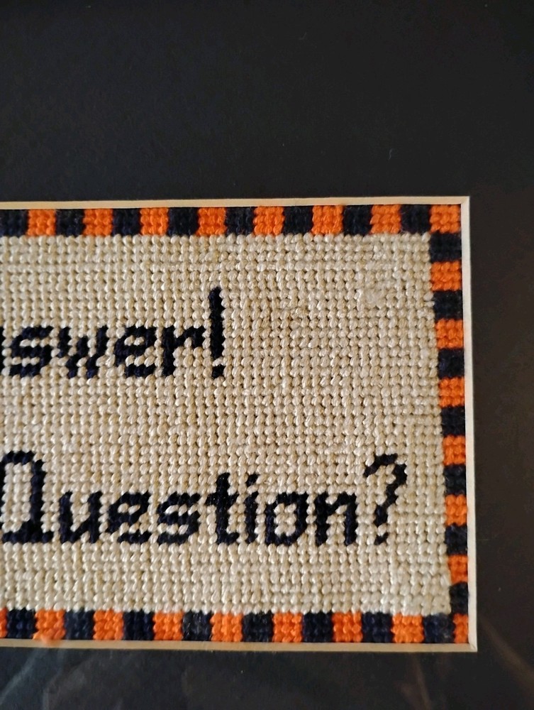 Embroidered "Wine Is The Answer, What Was The Question? Framed Artwork