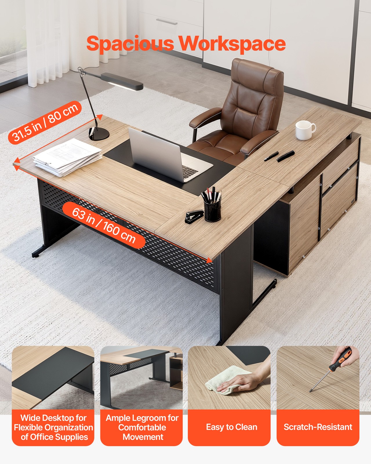 VEVOR L-Shaped Reversible Executive Desk with Drawers & Storage Cabinet 350 LBS