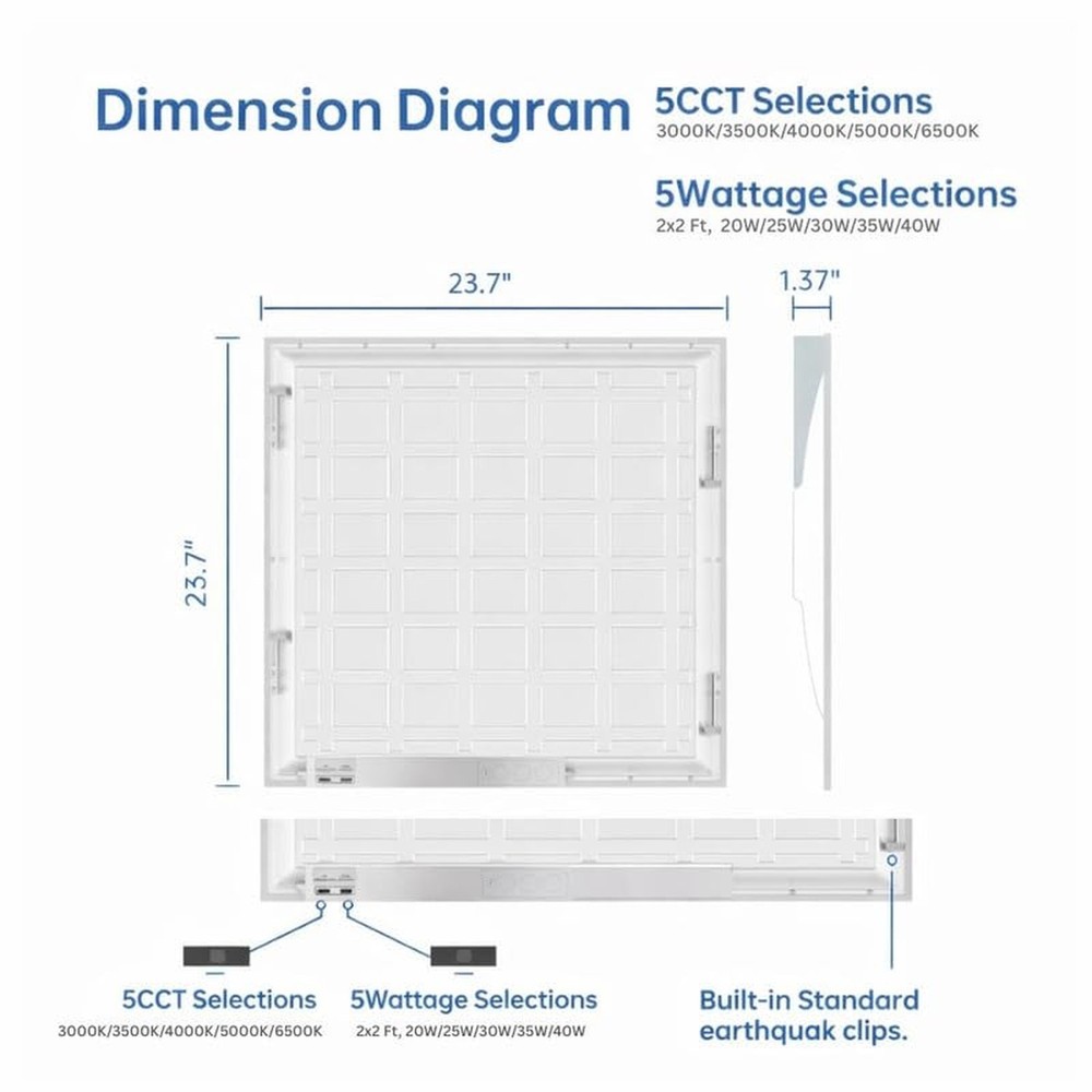 4 Pack 2x2 LED Flat Panel Light for Drop Ceiling, 5200lm Selectable 20W/25W/3...