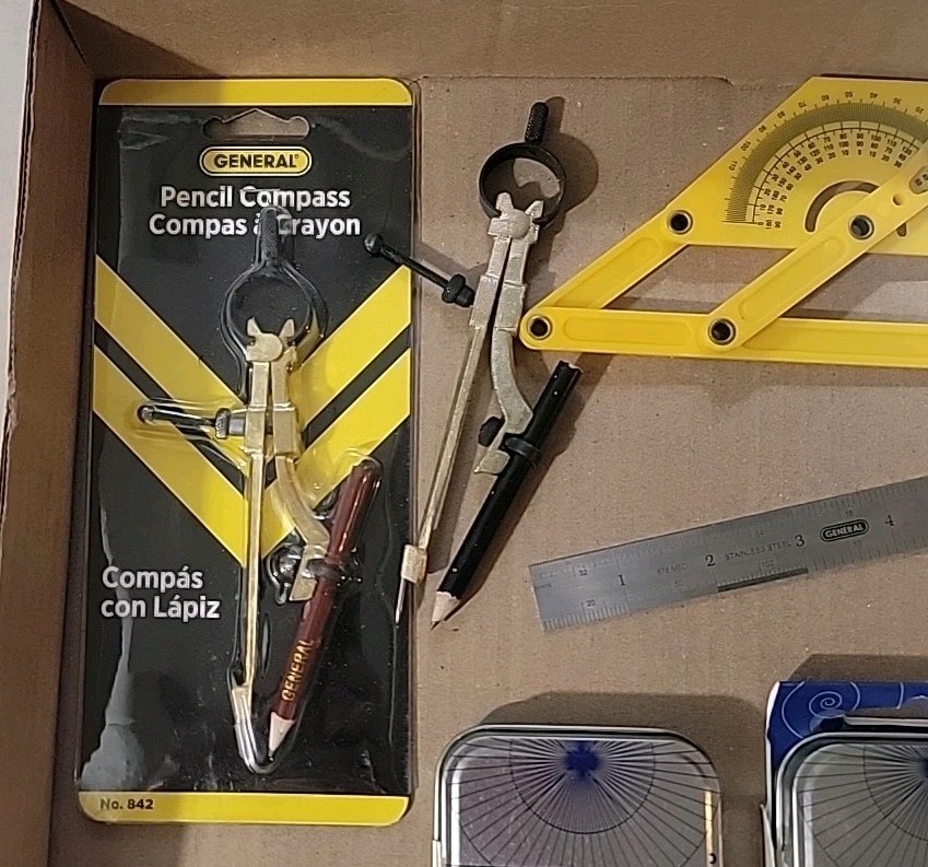 Drafting LOT (2) Staedtler Math Set, (2) General Compass, Angle-Izer, Ruler