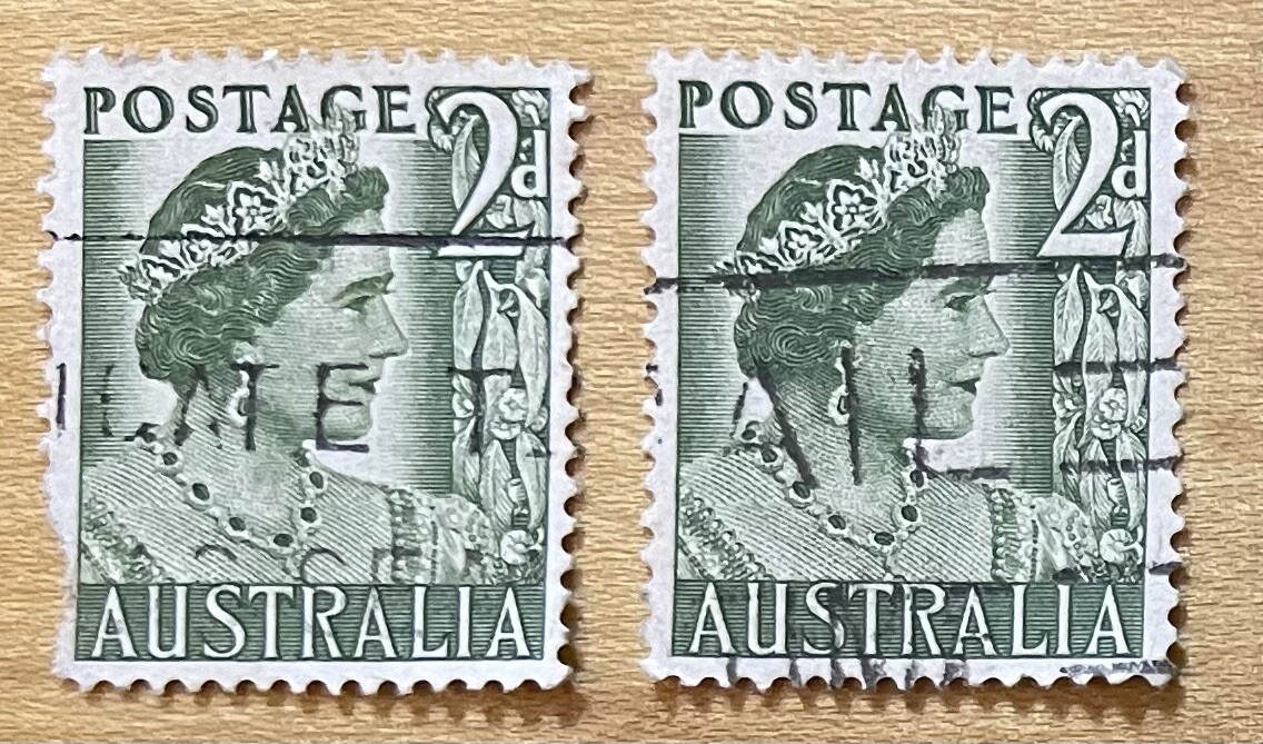 Australia Postage Stamp Lot Of 2 Queen Elizabeth II 2d 1950 Green
