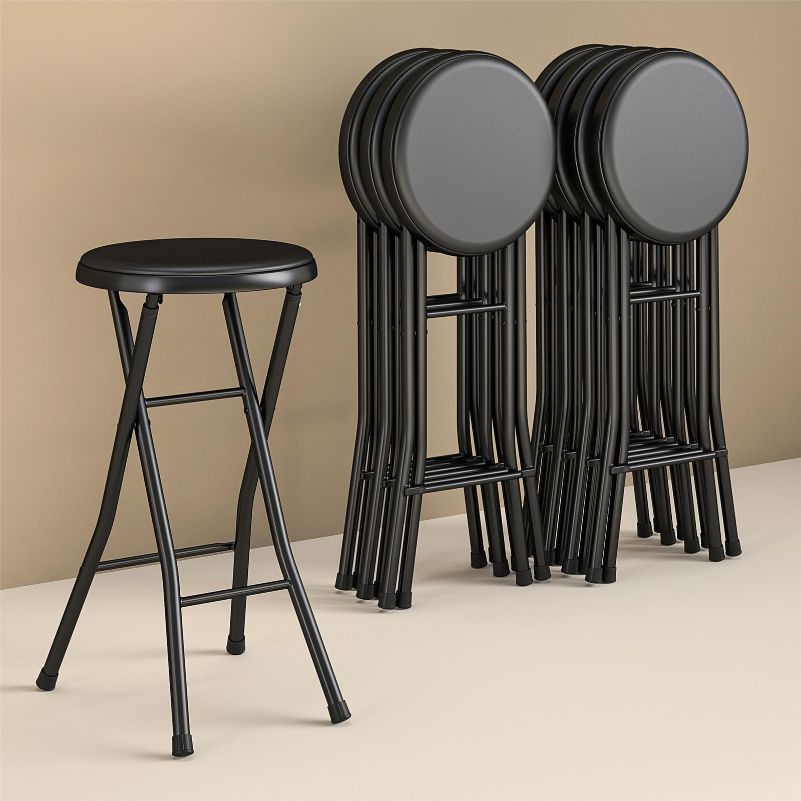 24" Vinyl Padded Folding Stool, Black