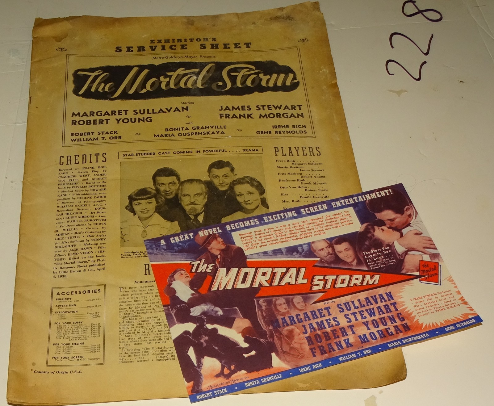 1940 THE MORTAL STORM Exhibitor Manual & Mini-Poster (Herald) James Stewart, etc