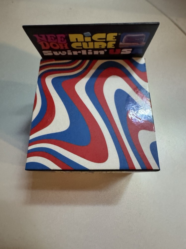 Nee Doh Nice Cube Swirlin' USA Super Solid Squish Squeeze Ball, Blue Red White