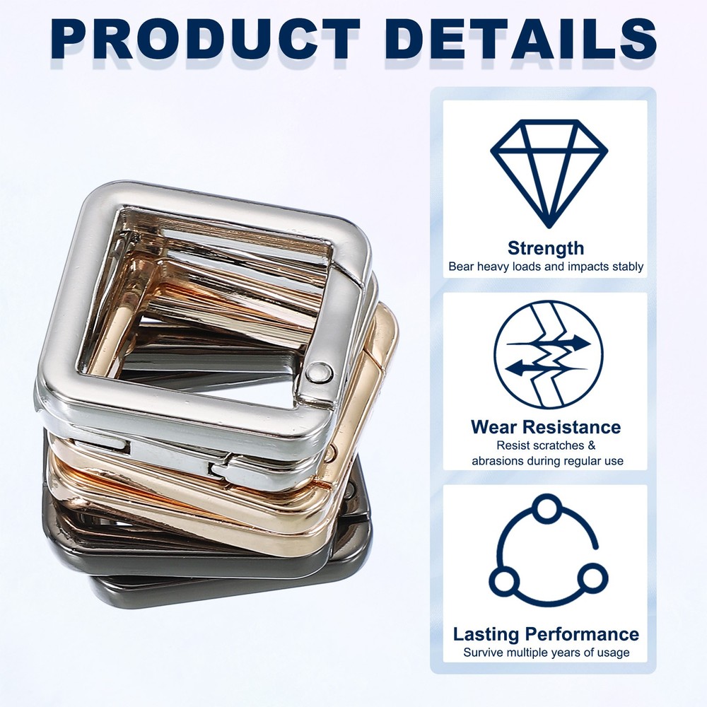 10 Pcs 27mm Square Shaped Spring Snap Keychain Clip for Purses Silver