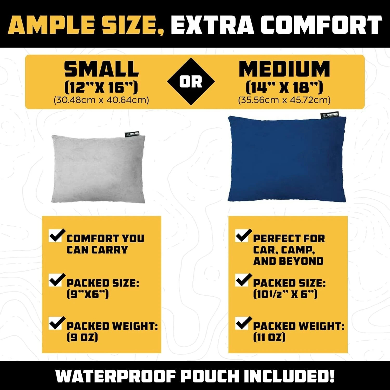 Wise Owl Outfitters Memory Foam Washable camping,Travel Pillow - Medium, Green