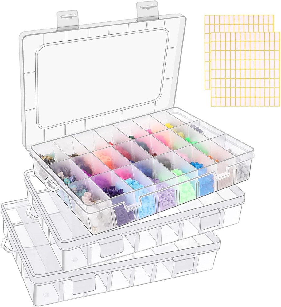 3 Pack 24 Grids Clear Plastic Storage Container With 3pcs small 24 grids