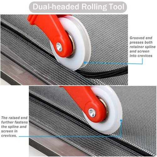 Window Screen Replacement Kit, 48'' x 99'' Fiberglass Screen Mesh with Rolling