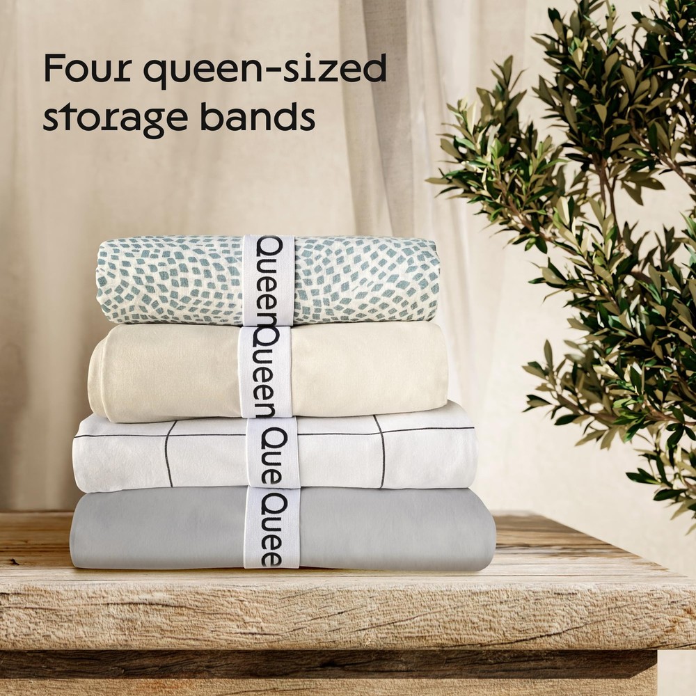 Queen Bedding Storage Bands, 4 Pack Elastic Label Organizers