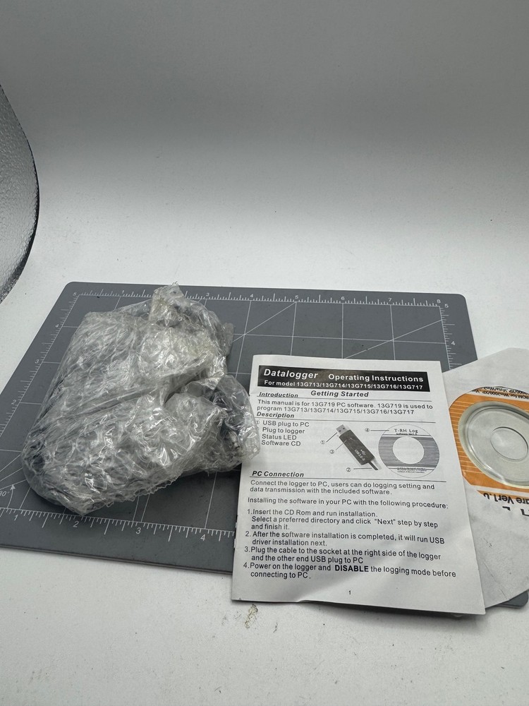 Data Logger 13G719 USB Temperature Humidity Datalogger Kit CD Cable Manual