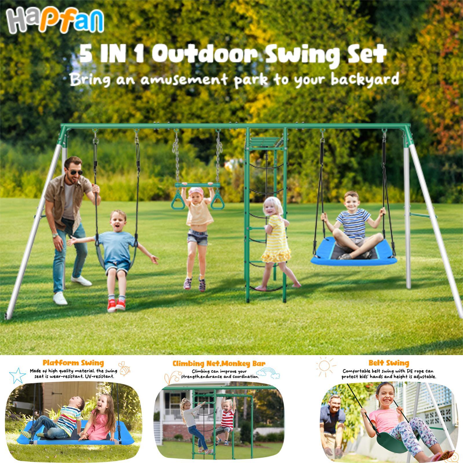 550lbs Metal Swing Set for Kids Playground Set Outdoor Backyard Play Heavy Duty