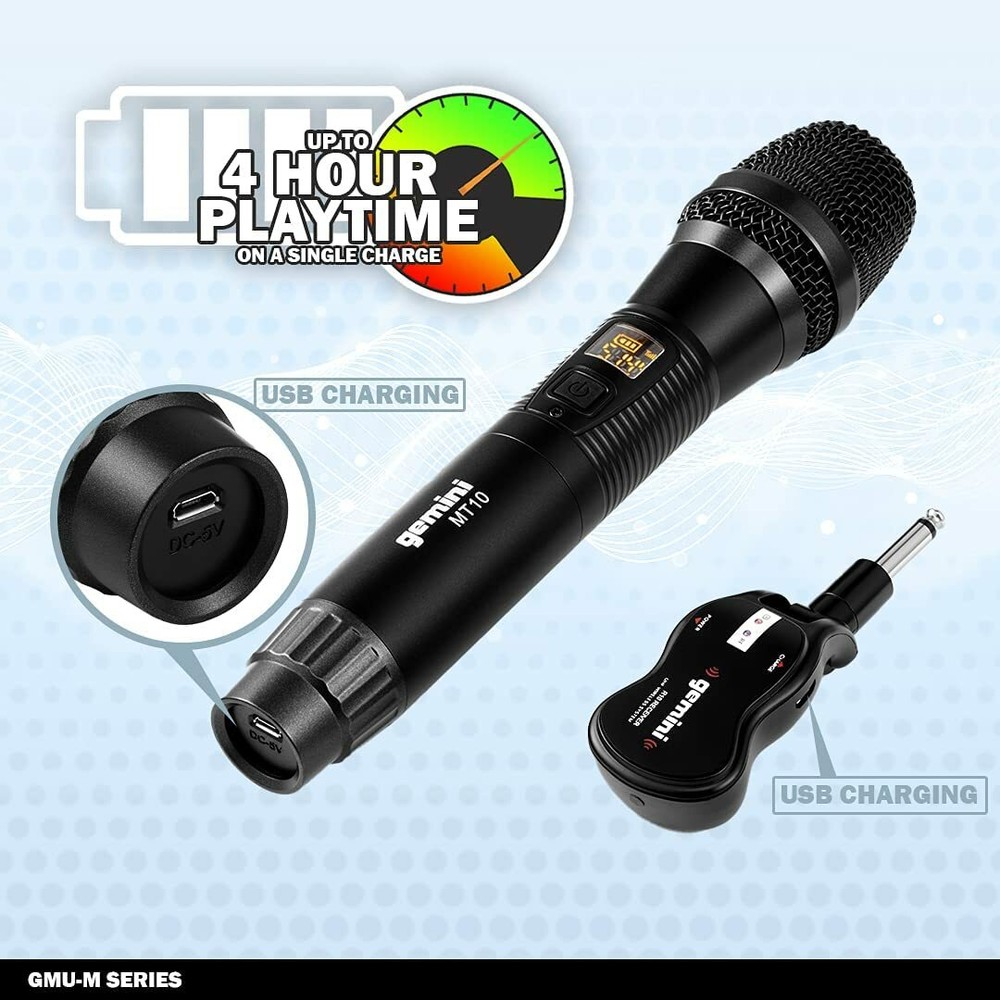 Gemini UHF Plug & Sing Karaoke DJ Wireless Microphone System
