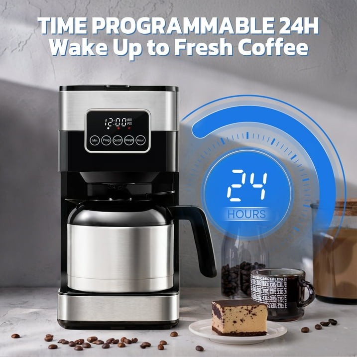 8-Cup Programmable Coffee Maker with Thermal Carafe, Touch Screen Timer
